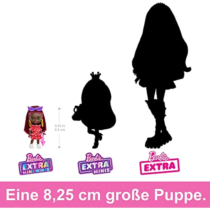 Barbie HLN47 - Extra Mini Minis Puppe mit burgunderroten Haaren und Sonnenbrille, rotes Rüschenkleid, Moden und Accessoires, Puppen Spielzeug ab 3 Jahren – Bild 3