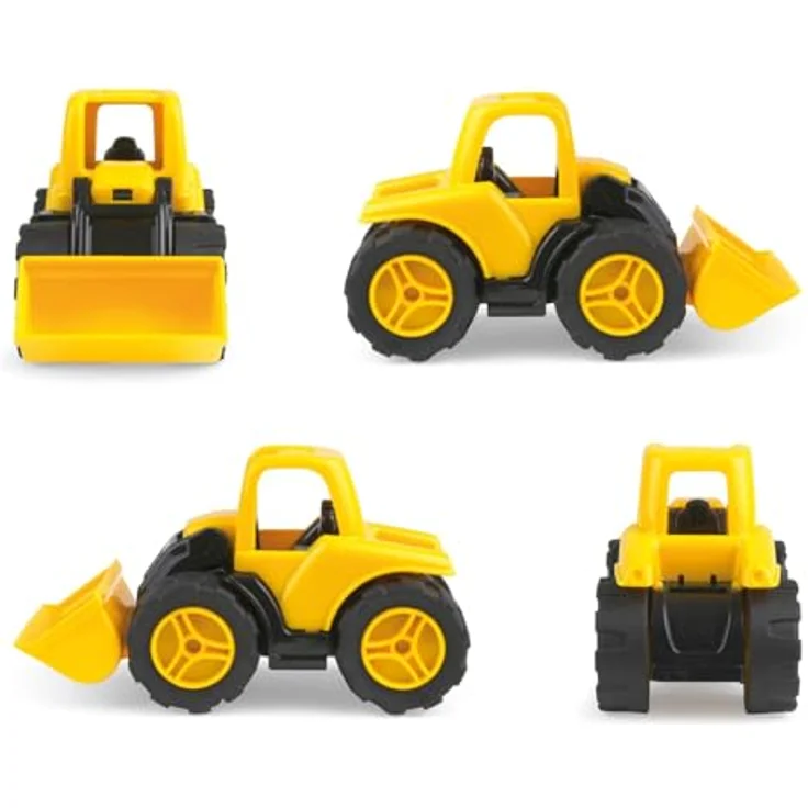Lena 1262 Workies Schaufellader 14 cm, Baufahrzeug aus ABS Kunststoff, mit bewegbarer Schaufel, Gummi-Reifen, Stahl-Achsen - Gelb, Schwarz – Bild 4