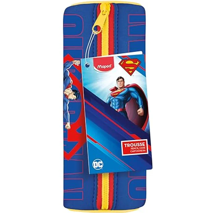 Maped Federmäppchen SUPERMAN, reißfestes Neopren-Schulmäppchen, rund, 21 cm x 6 cm, mit Nylon-Reißverschluss und stabiler Zuglasche – Bild 2
