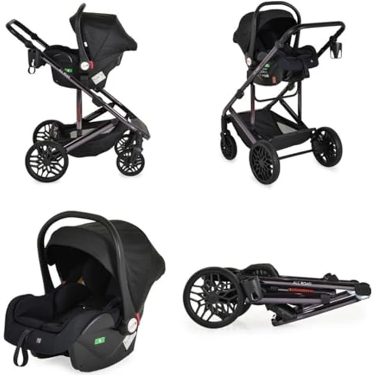 Moni Kombikinderwagen 3 in 1 All Road, umbaubar von Babyschale zu Sportsitz, inkl. i-Size-Autositz, robust, faltbar, grau – Bild 7