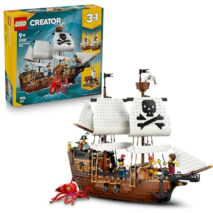 LEGO Creator Legendäres Piratenschiff 3-in-1 Bauset mit Burg und Zwillingsbooten, Spielzeug mit 5 Minifiguren für Kinder ab 9 Jahren - 31387