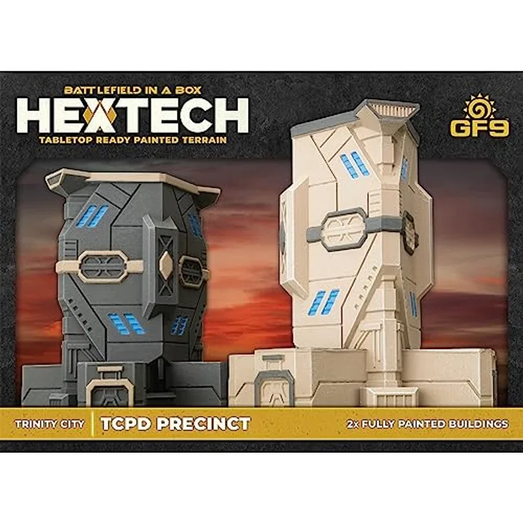 Gale Force Nine HEXTECH Trinity City TCPD Precinct, 2 bemalte Gebäude in 2 Farbvarianten, strapazierfähig und langlebig