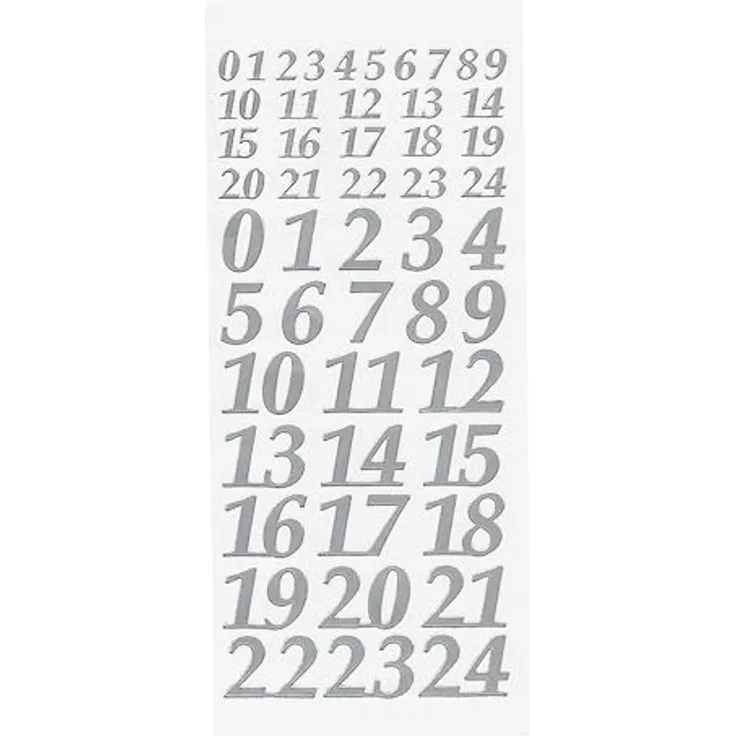 Reliefsticker Adventszahlen Selbstklebend Silber 1 und 2 cm Höhe - Ideal für selbstgemachte Adventskalender - Preisvergleich