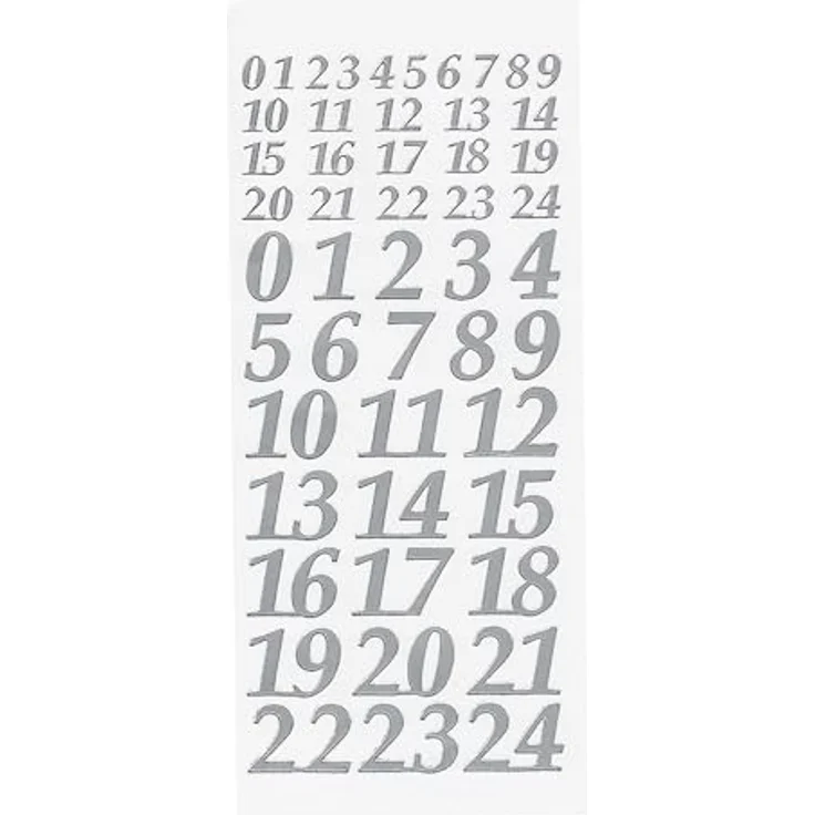 Reliefsticker Adventszahlen Selbstklebend Silber 1 und 2 cm Höhe - Ideal für selbstgemachte Adventskalender - Preisvergleich