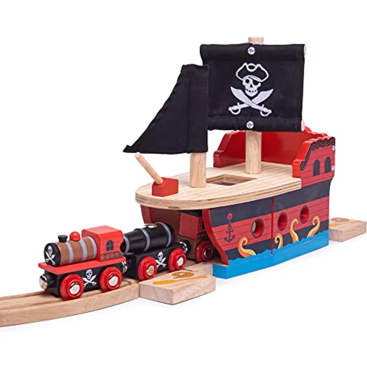 Bigjigs Rail Piratenschiff, Modellbau Zubehör für Kinder ab 3 Jahren, 225mm Länge, nachhaltig hergestellt