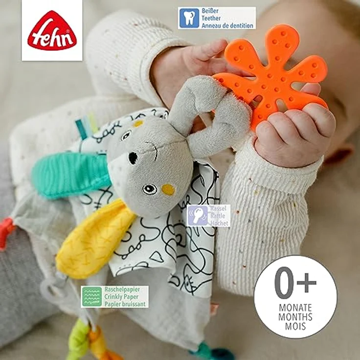 Fehn Schmusetuch Baby Spielzeug Hase - Schnuffeltuch für Neugeborene - Einschlafhilfe zum Knuddeln, Greifen - Kuscheltier Handpuppe - Kuscheltuch Schlaftier für Babys und Kleinkinder ab 0+ Monaten – Bild 3