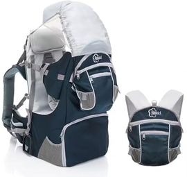 Fillikid Babytrage, Rückentrage für Baby & Kleinkind mit Sonnenschutz, blau, ergonomisch gepolstert, höhenverstellbar, für Wanderausflüge