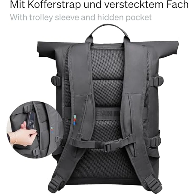 Got Bag Wanderrucksack ROLLTOP 2.0, Ergonomischer Rucksack mit bis zu 31 l Volumen, herausnehmbarer Laptopsleeve, magnetischem Rolltop-Verschluss, schwarz – Bild 3