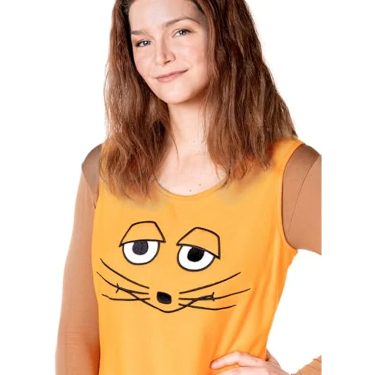 Maskworld Die Sendung mit der Maus - Maus Kleid (XXL), orange, ärmellos mit Maus-Gesicht Aufdruck, inkl. Haarreifen mit Mausohren – Bild 2