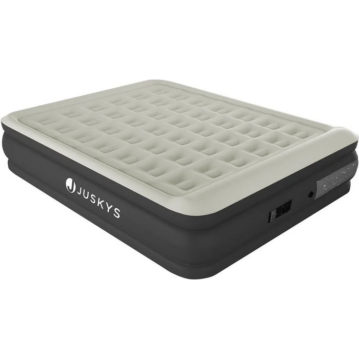 Juskys Luftmatratze Sapri, Doppel-Luftbett, selbstaufblasend, wasserdicht, inkl. Pumpe, Tasche, Grau, Anthrazit – Bild 1