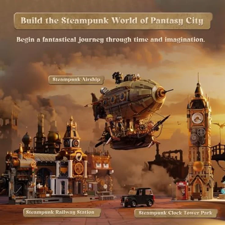 Pantasy Steampunk Airship, Modell mit 1949 Klemmbausteinen, Doppelschicht-Design und fünf Minifiguren – Bild 5