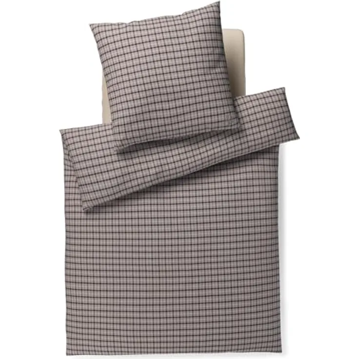 Joop! Bettwäsche Soft Mesh 45005 07, 2-teilige Flanell Garnitur mit kariertem Design, Stone Grau, Größe: 135 cm x 200 cm