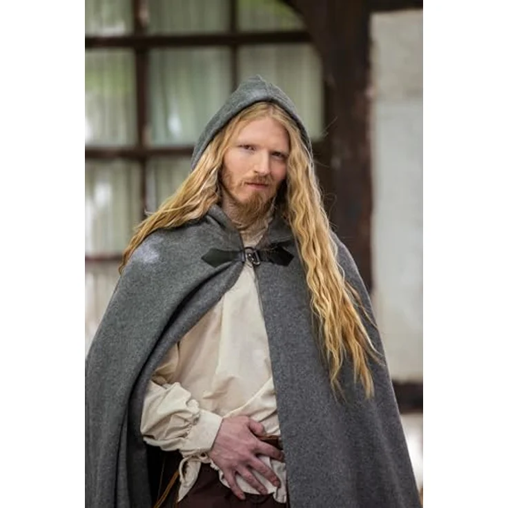 Leonardo Carbone® Unisex Mittelalter Wollumhang mit Wolfsschließe Tjark in Grau - Hochwertiger Umhang aus schwerem Wollgemisch, perfekt für Mittelalter, LARP, Cosplay, Halloween & Karneval – Bild 4