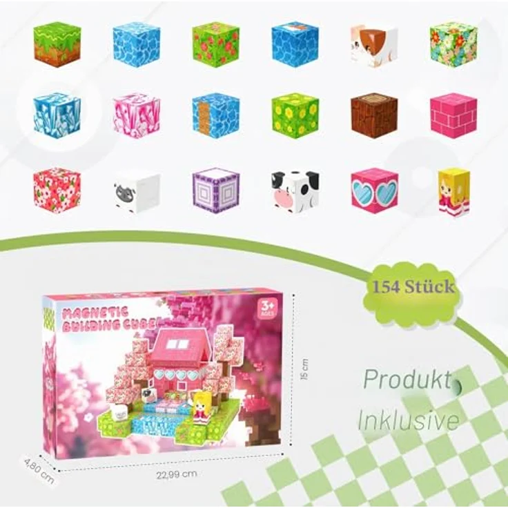 Coolzon Magnetische Bausteine Blöcke 154 Stück, Magnete Welt Set, Grün, sicherer und langlebiger Baukästen für Kinder ab 3 Jahren, fördert Kreativität und motorische Fähigkeiten – Bild 5