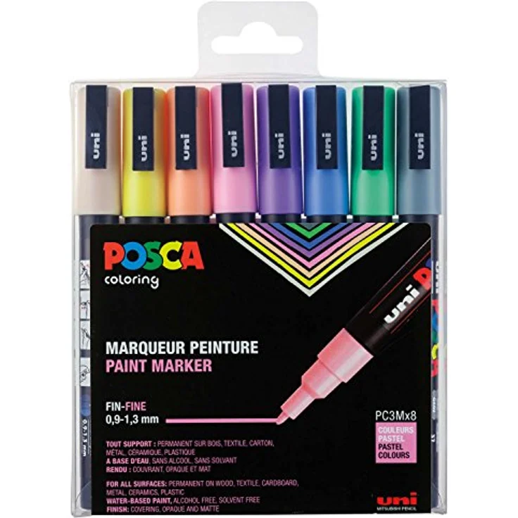uni-ball POSCA (186509) Marker mit feiner Rundspitze, 8er Set, pastell – Bild 1