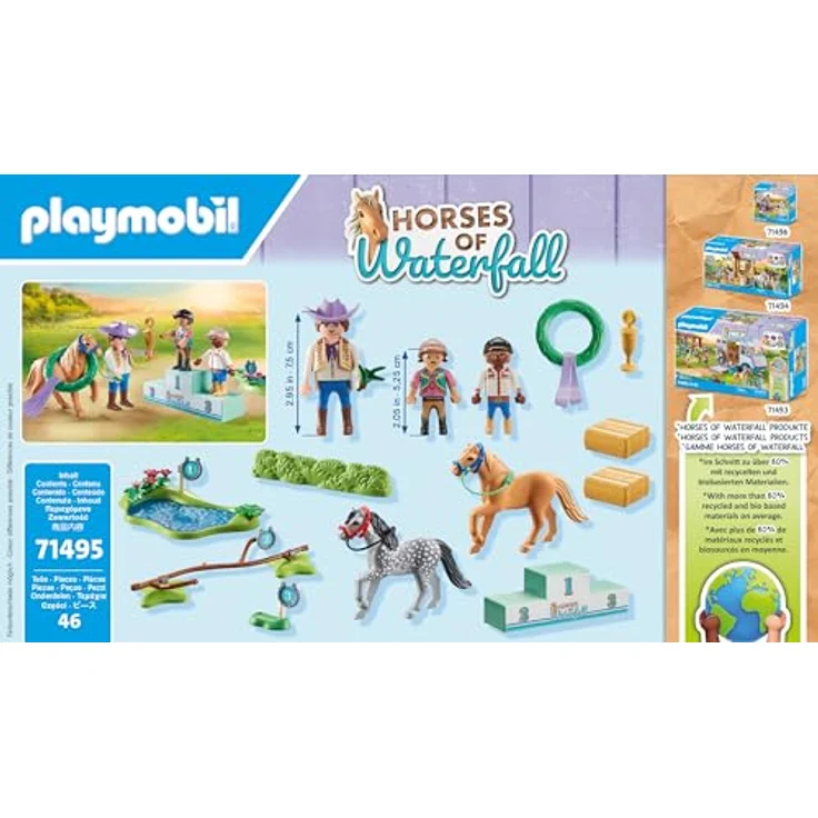 PLAYMOBIL 71495 Ponyturnier Spielset, mehrfarbig, mit Turnierplatz und verschiedenen Hindernissen aus recycelten Materialien – Bild 7