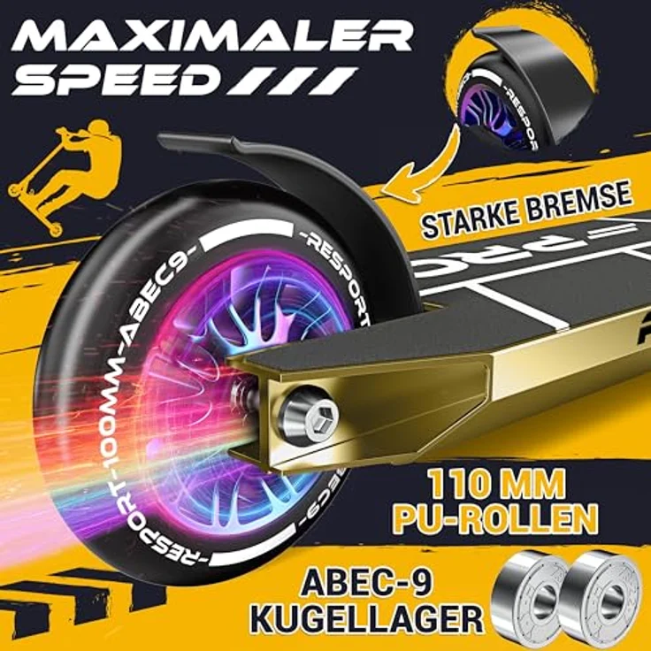 RE:SPORT REVO PRO Stunt Scooter, 110 mm PU Wheels, ABEC 9 Kugellager, inkl. Ständer, Aluminiumrahmen, für Kinder & Erwachsene – Bild 5