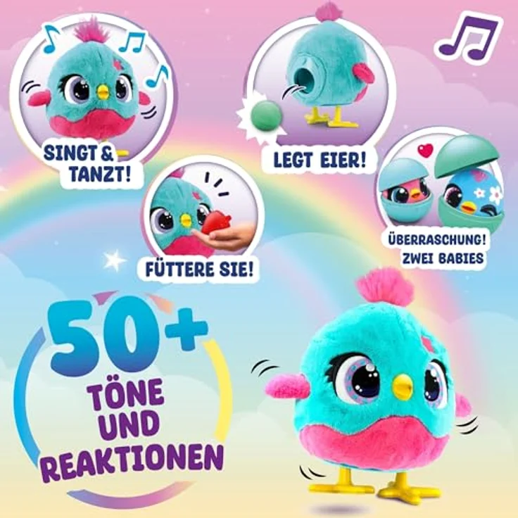 Jumbo Funtasy Family - Chick-a-Boo, interaktives Kuscheltier mit singender, tanzender Hühner-Mama, inklusive Erdbeere und Überraschungsküken – Bild 10