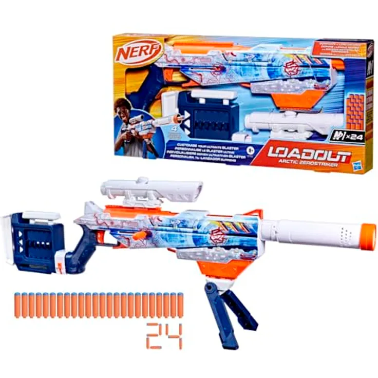 Nerf Loadout Arctic Zerostriker, anpassbarer Blaster mit 6-Dart-Innenclip und Zubehörteilen