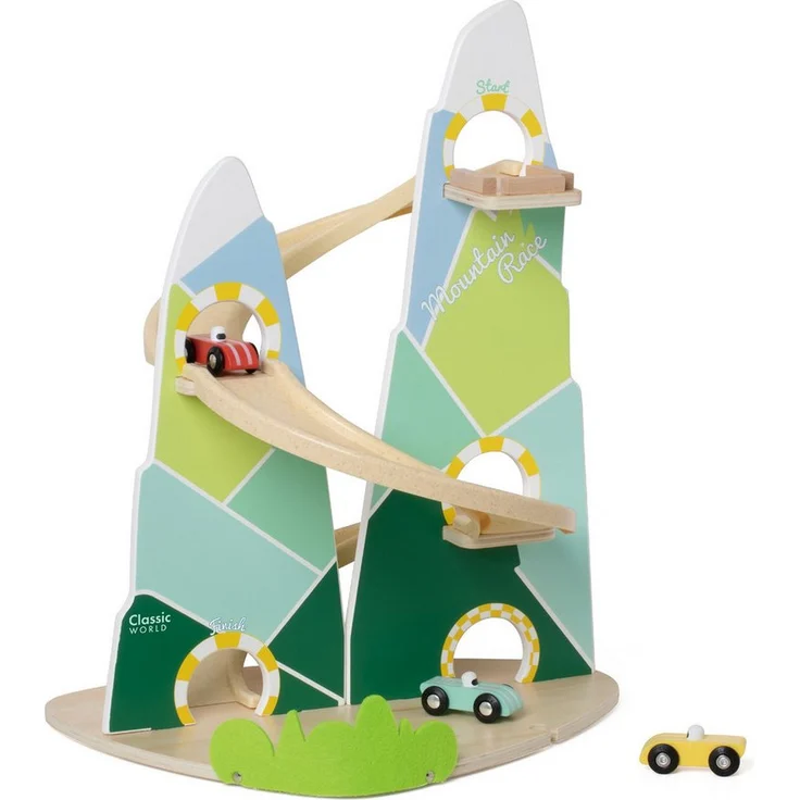 Classic World Autorennbahn Rampenrenner Berge, Schichtholz und Teebaumholz, 45,1x34,9x47,2cm, für Kinder ab 18 Monaten