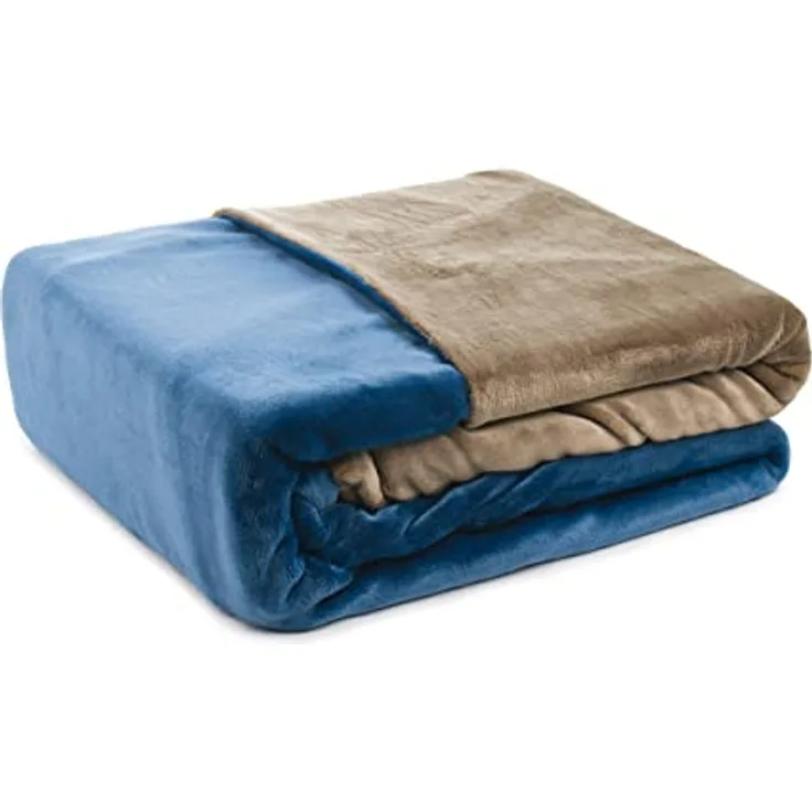 Gözze - Wendebettwäsche, Cashmere-Feeling, Bettbezug: 155 x 200 cm, Kissenbezug: 80 x 80 cm, Mikrofaser - Blau/Taupe