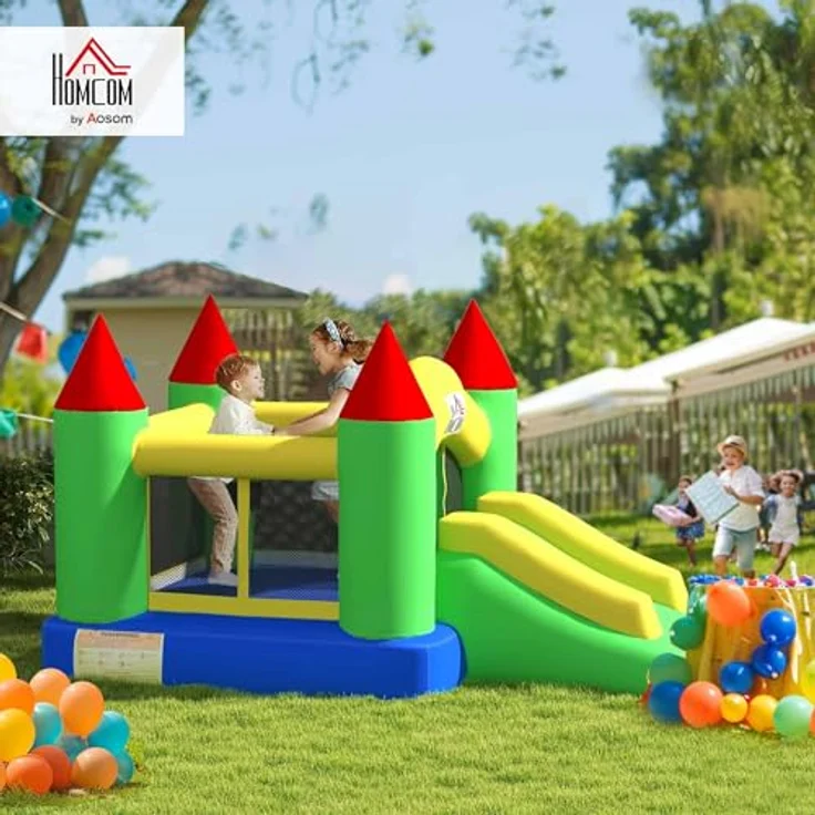 HOMCOM Hüpfburg mit Gebläse, Rutsche, Trampolin, (Kinderhüpfburg, 1-tlg., Spielburg), für Kinder 3 bis 10 Jahre, Oxford, 300 x 180 x 160 cm, Mehrfarbig – Bild 3