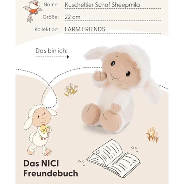 NICI Kuscheltier Schaf Sheepmila, 22 cm, weiches Plüschtier aus recyceltem Material, ideal zum Kuscheln und Spielen, Geschenkidee für Kinder und Erwachsene, weiß, 62253 – Bild 5