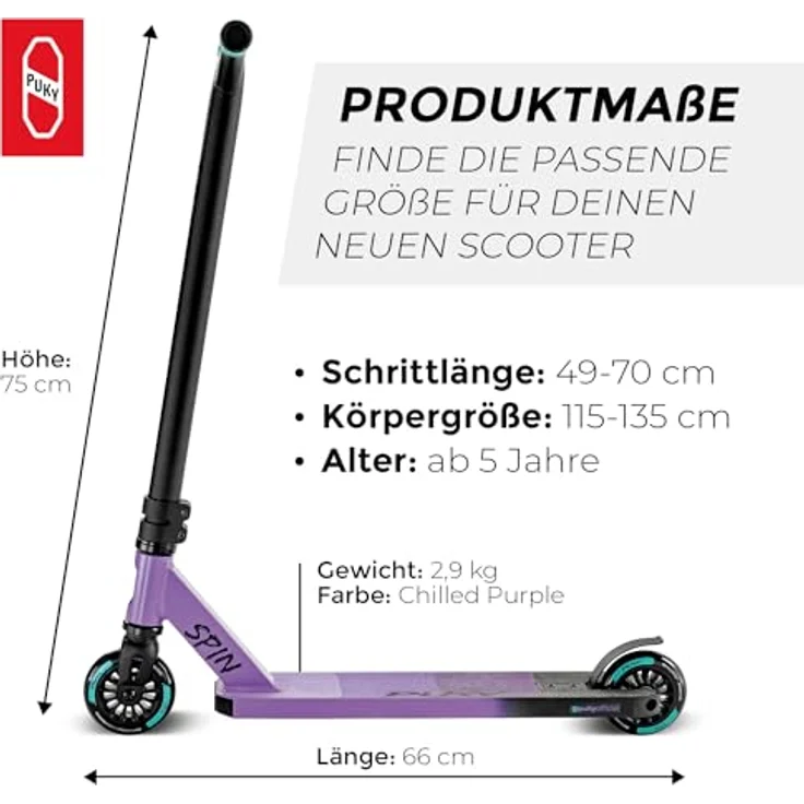 Puky Stuntscooter Spin, Aluminiumrahmen, ABEC-7 Kugellager, Farbe: Chilled Purple – Bild 3