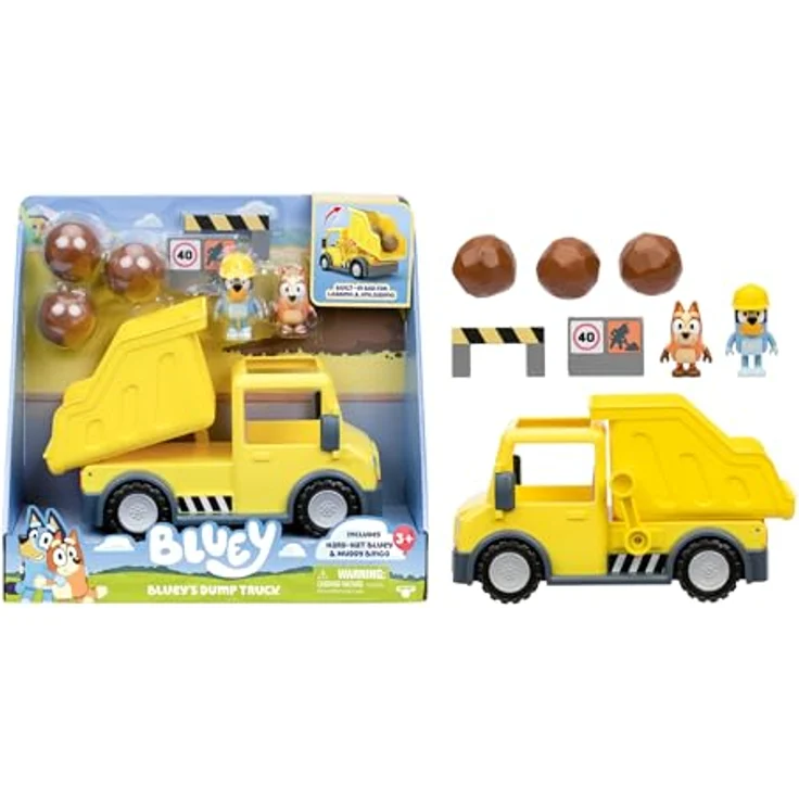 Bluey Exklusiver Tipvogn mit beweglichen Figuren Bluey und Bingo, interaktive Ladefunktion, inklusive Stickerblatt – Bild 9