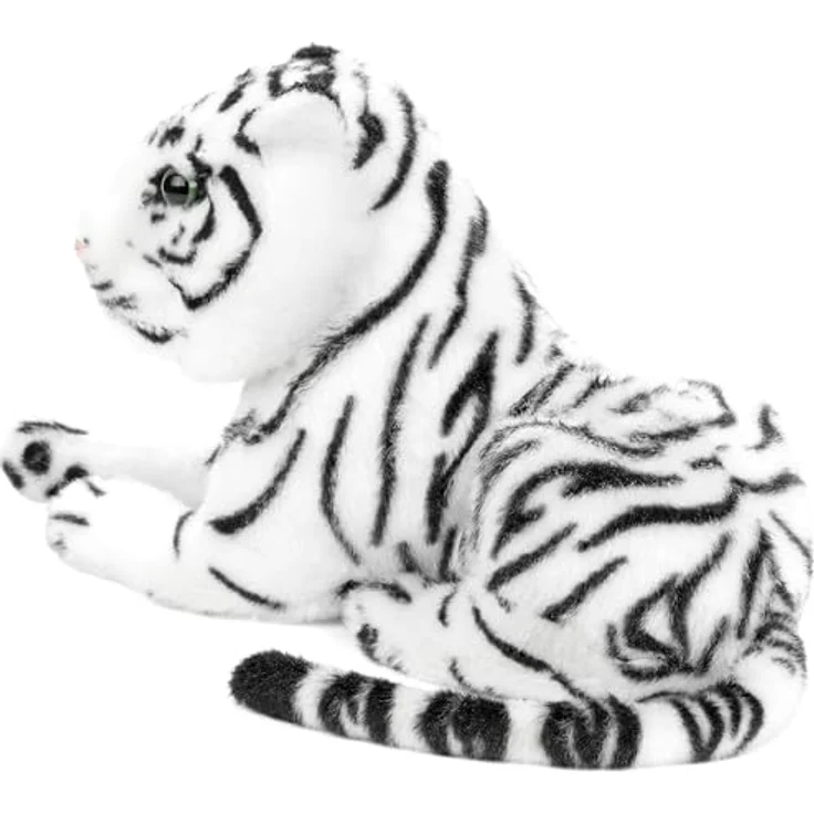 BRUBAKER Tiger Kuscheltier - 25 cm Plüsch Stofftier - Baby Plüschtier Liegend - Weiße Kleine Raubkatze - Kinder Spielzeug – Bild 2