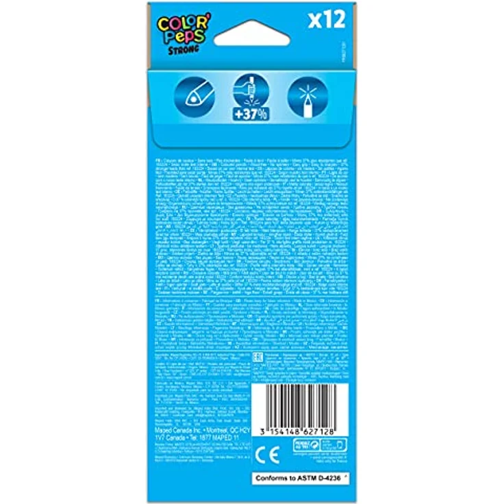 Maped - ergonomische Drei-Kant-Buntstifte, Farbstifte COLOR'PEPS STRONG - besonders stabile Mine 3,2 mm - 12x Stifte – Bild 2