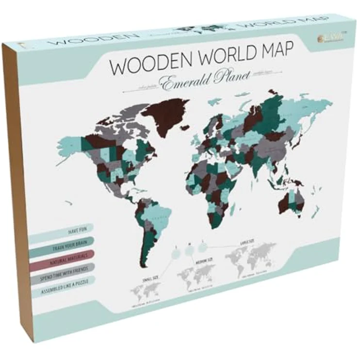 EWA Eco-Wood-Art World MAP S Emerald Planet, 3-lagiges hängendes Puzzle aus hochwertigem Sperrholz – Bild 4