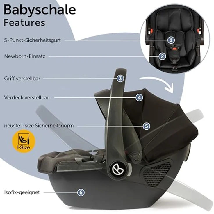 Bergsteiger Nizza 3 in 1 Kinderwagen, Kombikinderwagen Komplettset, Auto-Babyschale & Isofix Station, Babywanne & Buggy Sportsitz inklusive, Farbe: -
 – Bild 5