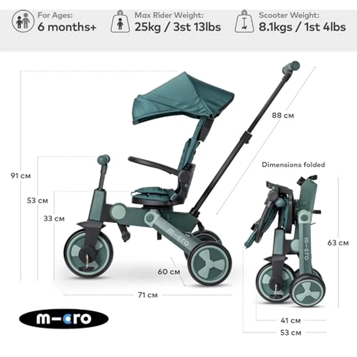 Micro Kinder-Buggy Micro Tricycle, vielseitiges Dreirad mit ergonomischem Sitz, Sicherheitsgurt und Faltmechanismus – Bild 3