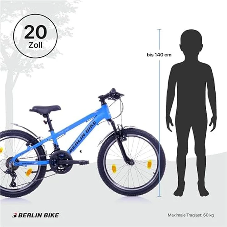 BERLIN BIKE Mountainbike MTB1 Kid: 20 Zoll Aluminiumrahmen, 21-Gang Shimano, Mountainbike für Kinder bis 140 cm Körpergrösse (Blau) – Bild 4