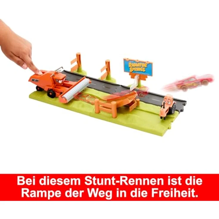 Mattel DISNEY Pixar Cars Trecker Erschrecker-Rennbahn Flucht vor Frank, Spielset mit 3 Autos, 2 Spielmöglichkeiten und Stunt-Rennen für Kinder ab 3 Jahren, HRX48 – Bild 4