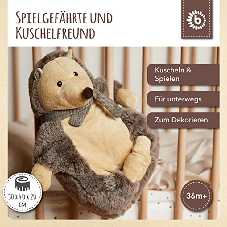 Bieco Plüsch Kuscheltier Igel Baby mit Magneten | ca. 30 cm | niedliches Baby Kuscheltier | Baby Spielzeug | Igel Kuscheltier Baby | Baby Einschlafhilfe | Kuscheltiere für Babys | Stofftier Baby – Bild 2