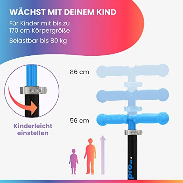fun pro Two Roller, Tretroller mit LED-Rädern, höhenverstellbar und klappbar, bis 80 kg, für Kinder ab 5 Jahren, sicher und robust, aus Hamburg – Bild 4