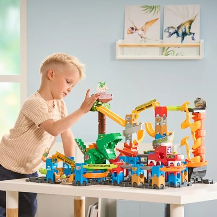 VTech Marble Rush - Dino Adventures Magnetic Set XL400 E - Interaktive Murmelbahn mit Dino-Figur und coolen Lichteffekten, 109 Bauteilen und 3 Schwierigkeitsstufen, für Kinder von 4-12 Jahren – Bild 5