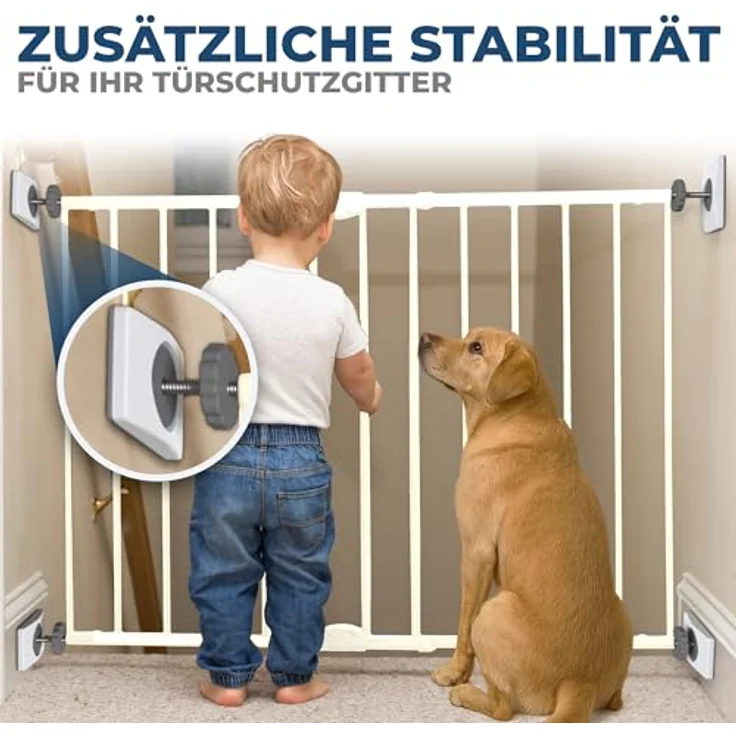 Wandschutz Pads für Treppengitter und Türgitter - Original Hoffenbach Germany - Färbt nicht ab - Kein Bohren notwendig - Für Baby, Kind, Hund 4 Stück (Eckig) – Bild 7