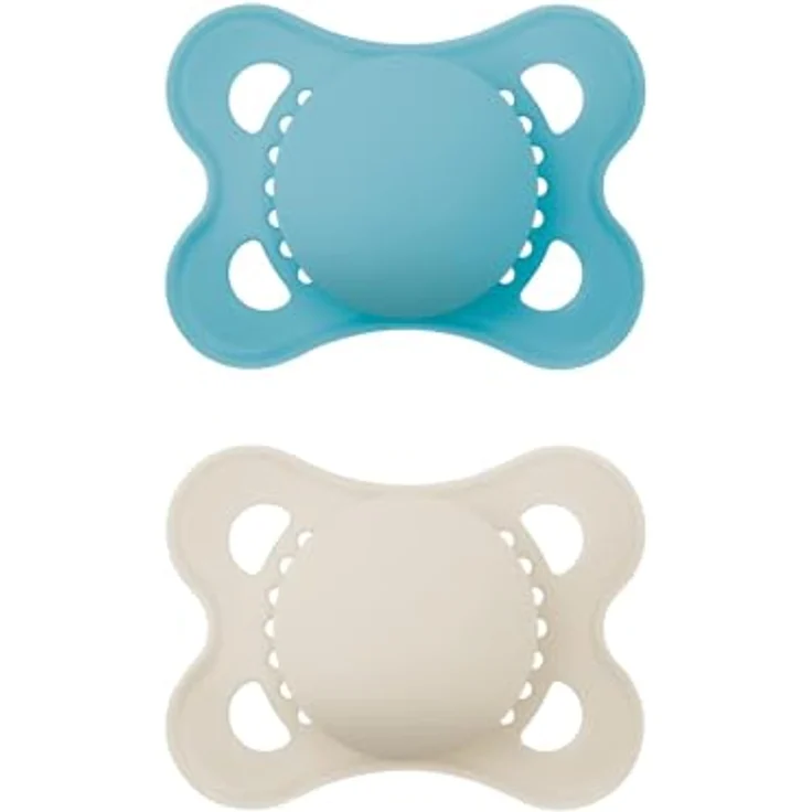 MAM Original Pure Schnuller im 2er-Set, zahnfreundlicher Baby Schnuller aus nachhaltigem & bio-erneuerbarem Material, Sauger aus MAM SkinSoft Silikon, mit Schnullerbox, 0-6 Monate, blau/beige – Bild 2
