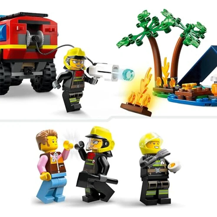 LEGO 60412 City Feuerwehrgeländewagen mit Rettungsboot, Offroad-Auto-Spielzeug für Kinder ab 5 Jahren, Rettungswagen mit Schlauchboot, Anhänger, Zelt und 3 Minifiguren, Geschenk für Jungs und Mädchen – Bild 4