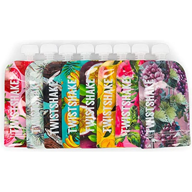 Twistshake Wiederverwendbarer 8er Pack Baby Lebensmittel Quetschbeutel, Nachfüllbar Doppelter Reißverschluss Fruchtquetsche für Babynahrung, Auslaufsicher, BPA Frei, 100ml, Frucht – Bild 2