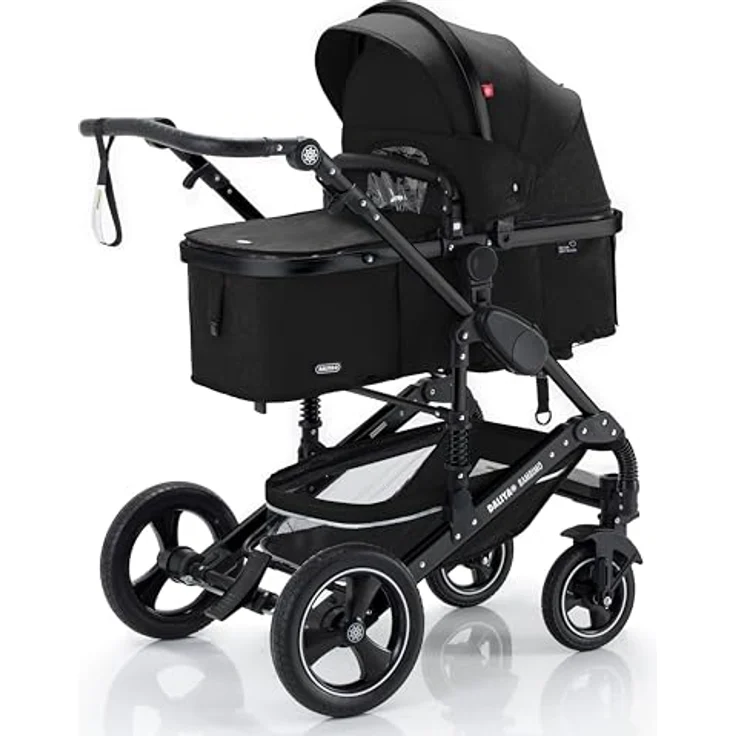 Daliya BAMBIMO 2in1 Kinderwagen & Buggy, schwarz, mit Babywanne und Sportsitz, pannensichere Räder, UV-Schutz 50+, doppelter Federung – Bild 1