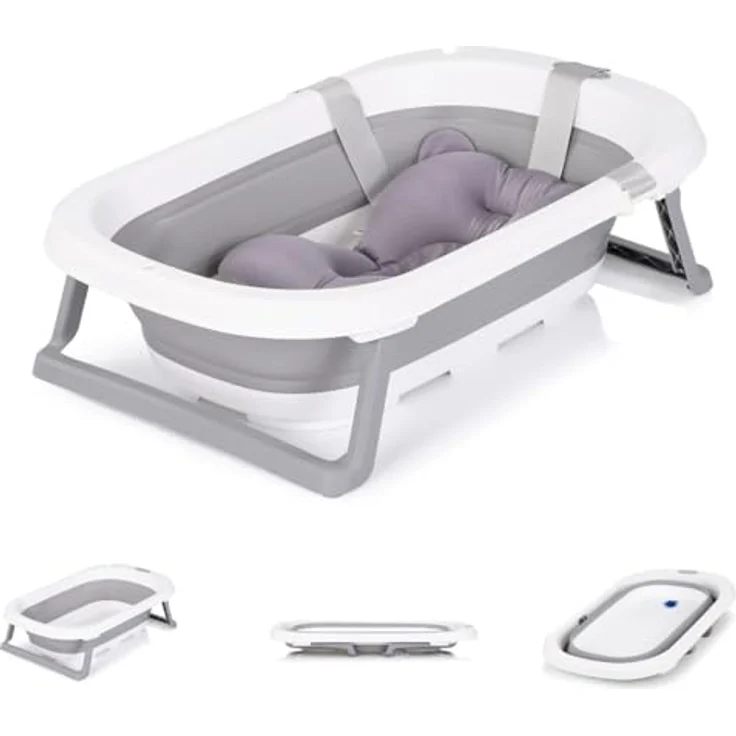 Chipolino Babywanne Isla, faltbar mit Badekissen und integriertem Wasserablauf, Farbe: grau – Bild 1