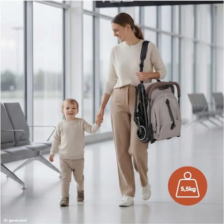 hauck Lite N Care, Ultraleichter Carbon City- & Reisebuggy, IATA-konform, klein faltbar, Liegefunktion, UPF 50+, XL Netzfenster, Pannensicher - Sandy Taupe – Bild 4