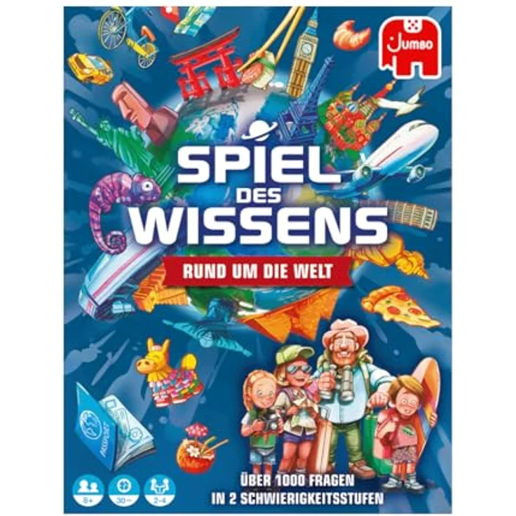 Jumbo 19952 Spiel des Wissens – Rund um die Welt Brettspiel, 744 Fragen, 6 Kategorien, ab 8 Jahren – Bild 4