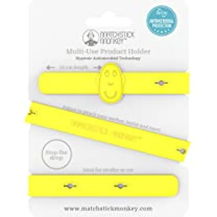 Matchstick Monkey Multi Produkt Halteband zur Befestigung an Kinderwagen, Autositz oder Hochstuhl / 55cm lang / Mehrzweck-Produkthalter gelb