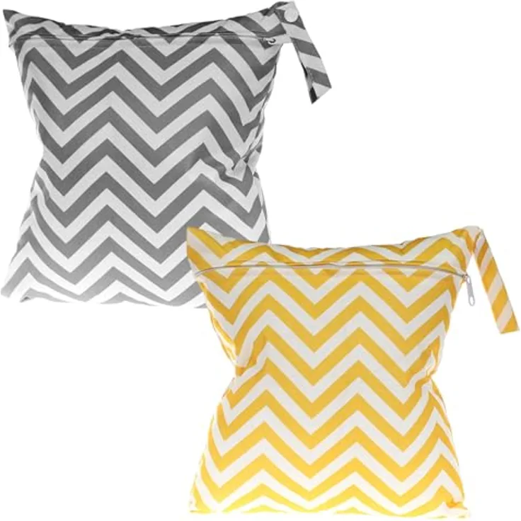 FUIPVGI Nass-Trocken-Beutel 2er Set, Wasserdichte Aufbewahrungstaschen 28×30 cm für Windeln und Badeanzüge, Grau + Gelb