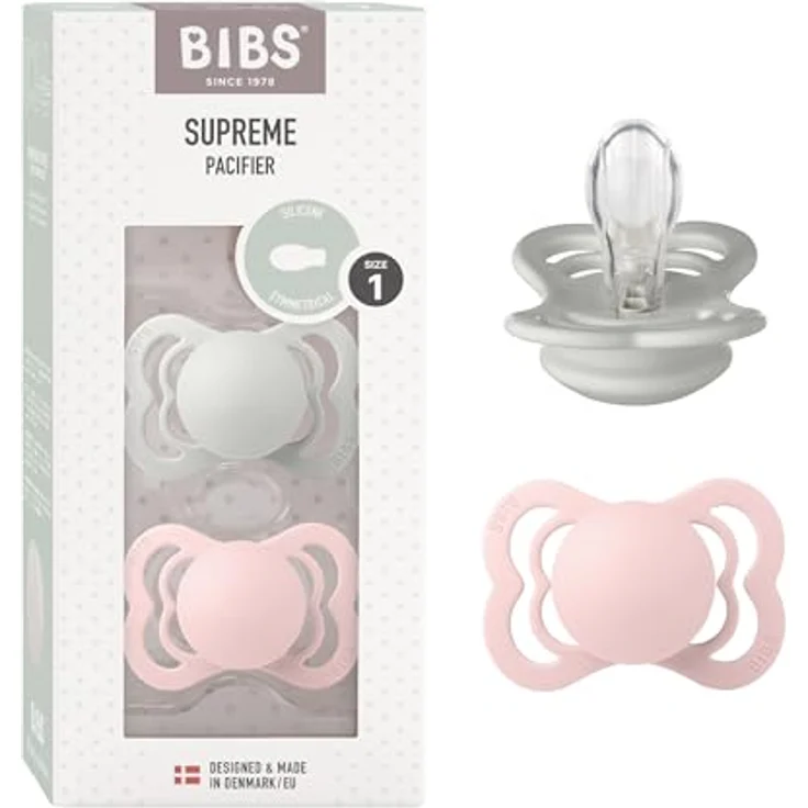 BIBS Supreme Schnuller 2er-Pack, BPA-frei, Symmetrischer Nippel. Silikon, Hergestellt in Dänemark. 0-6 Monate (2er Pack), Haze / Blossom – Bild 2